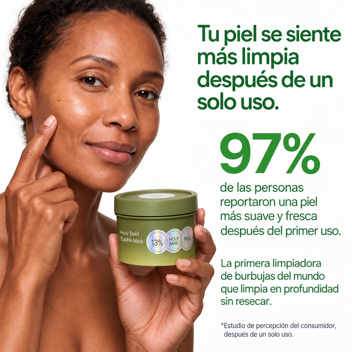 AUVEN™ Mascarilla Facial Burbujeante de Albahaca Sagrada + PHA