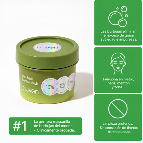 AUVEN™ Mascarilla Facial Burbujeante de Albahaca Sagrada + PHA